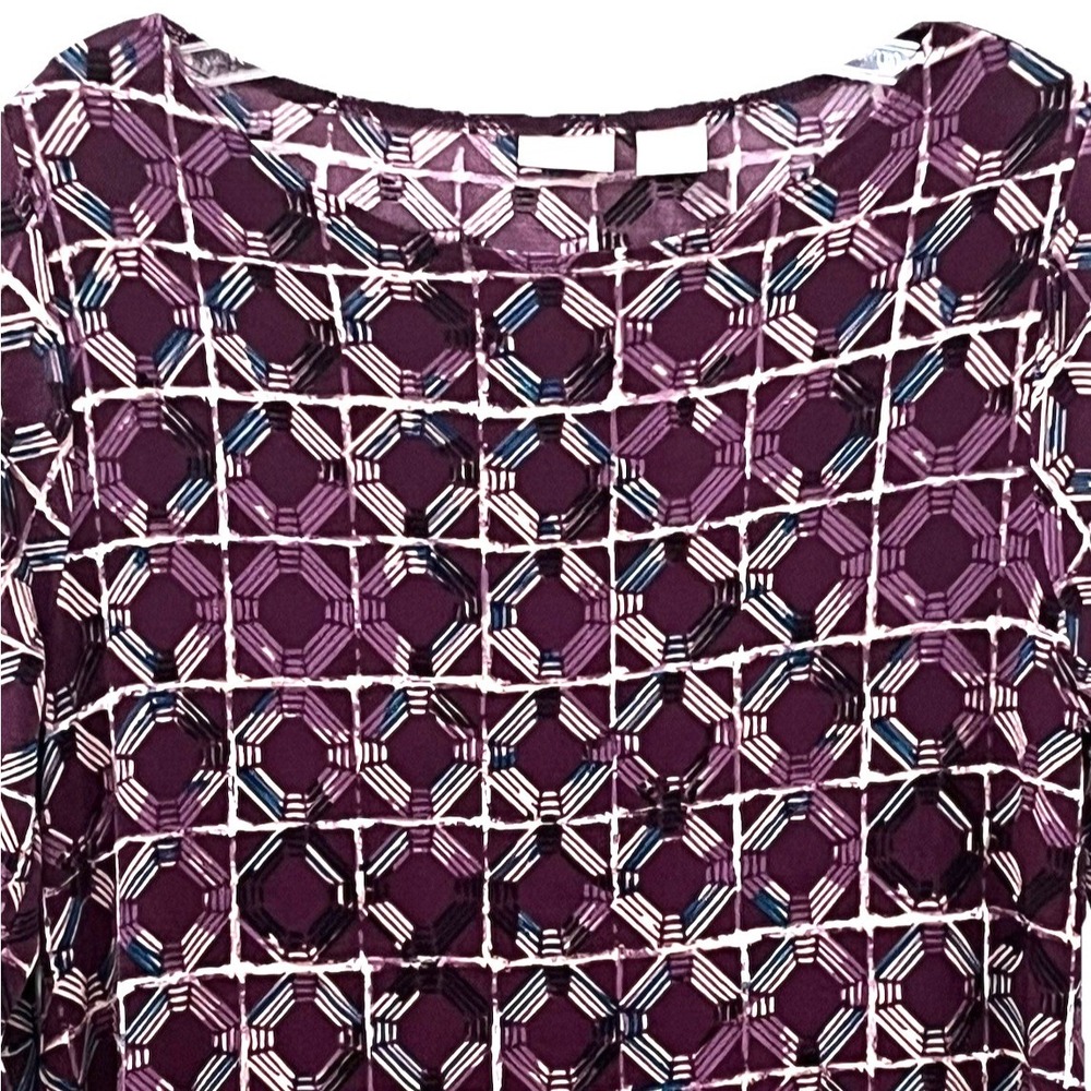 Chico's Travelers Womens Tunic Top Sz 4/6 Purple Geometric 3/4 Sleeve Round Neck - Picture 4 of 6